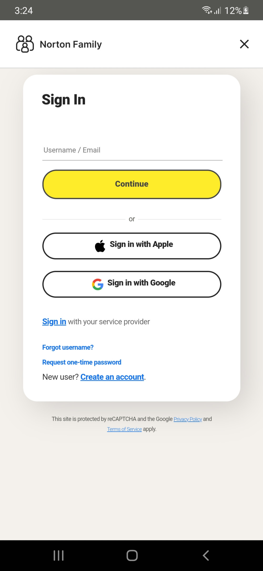 Norton Family mobile app login